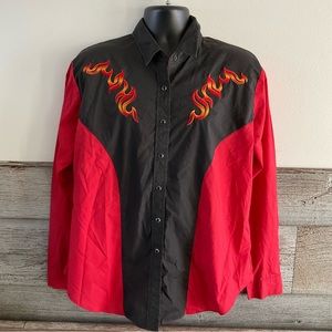 ELY Country Charmers Vintage Flame Fire Onyx Snap Western Top Size XXL (D1)